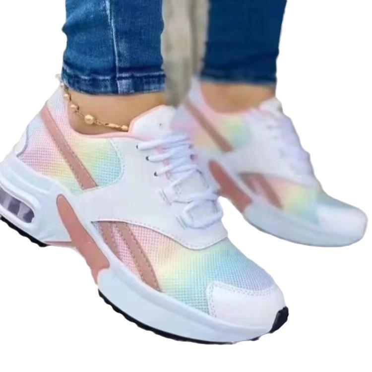 Mode Übergrößen Schuhe für Damen Herbstmode Schnürschuhe Mesh Atmungsaktiv Bequeme Plateau Keilschuhe Lässige Sneaker Damen