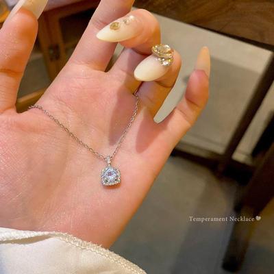 Korean Zircon Square Necklace: Light Luxury, Versatile, Simple Titanium Steel Clavicle Chain for Women