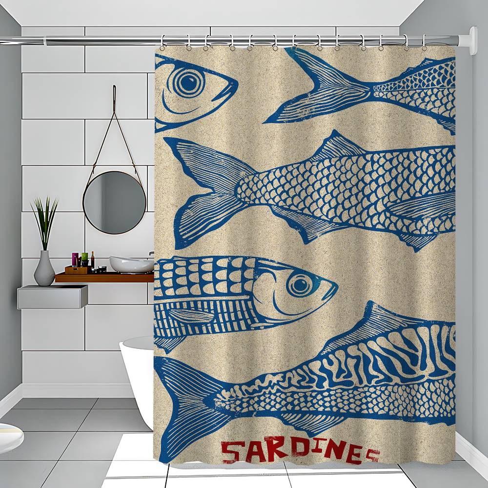 Retro Keuken Vis Blauw Sardines Rood Kreeft Tonijn Eenvoudig Douchegordijn Badkamer Douchegordijn Makkelijk Schoon Schrob Licht Ondoorzichtig