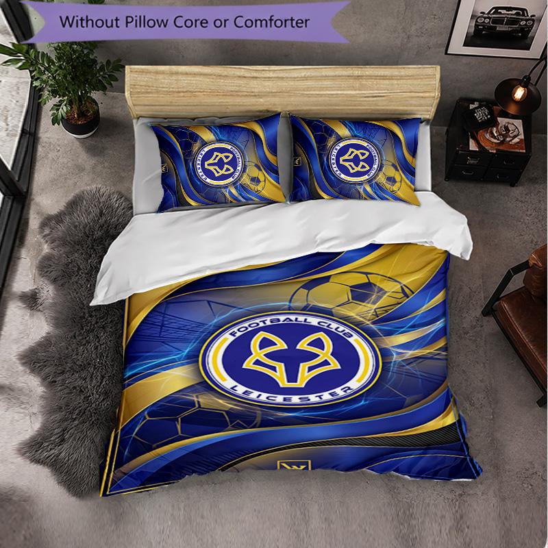 Leicester City Football 3 Piece Bedding Set Soft Duvet Cover Set with Pillowcases Printed Bedroom Decor Set for Home