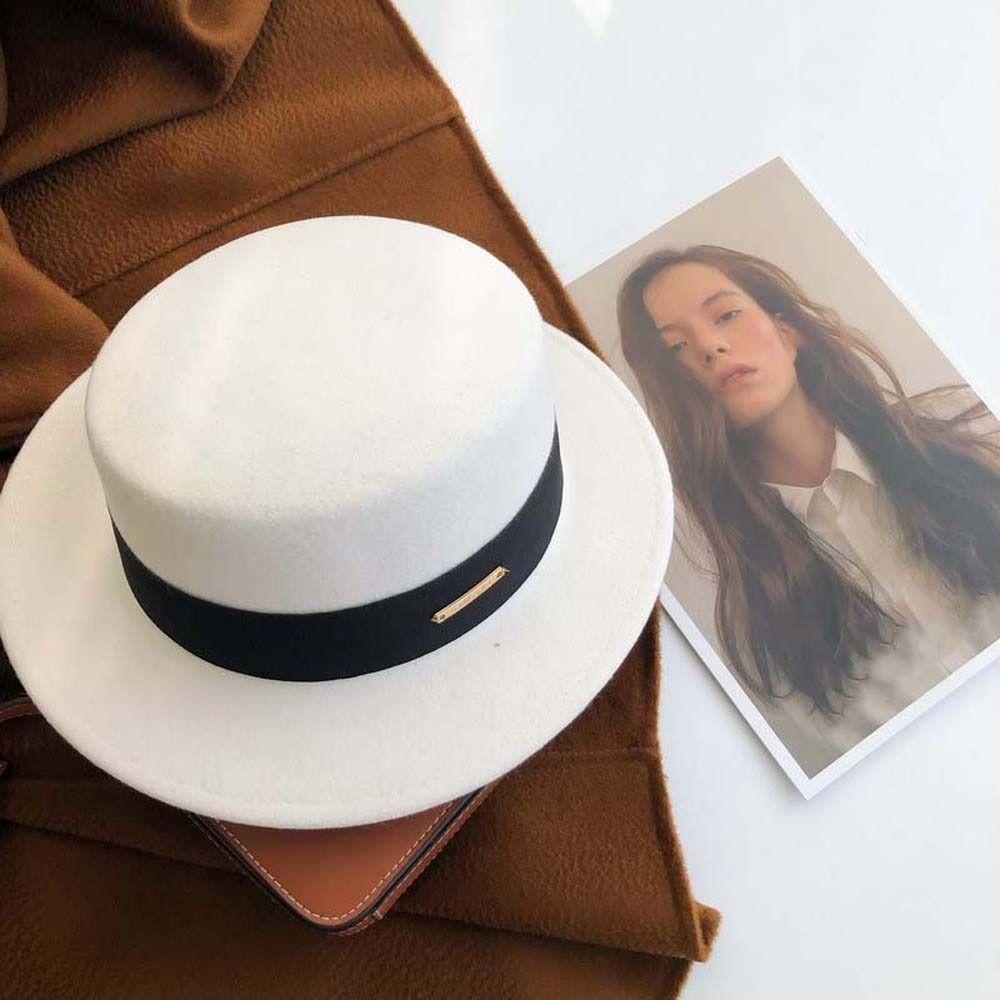 Vintage Looking British Top Hat Flat Woolen Formal Hat Live Show Woolen Jazz Cap  Lady