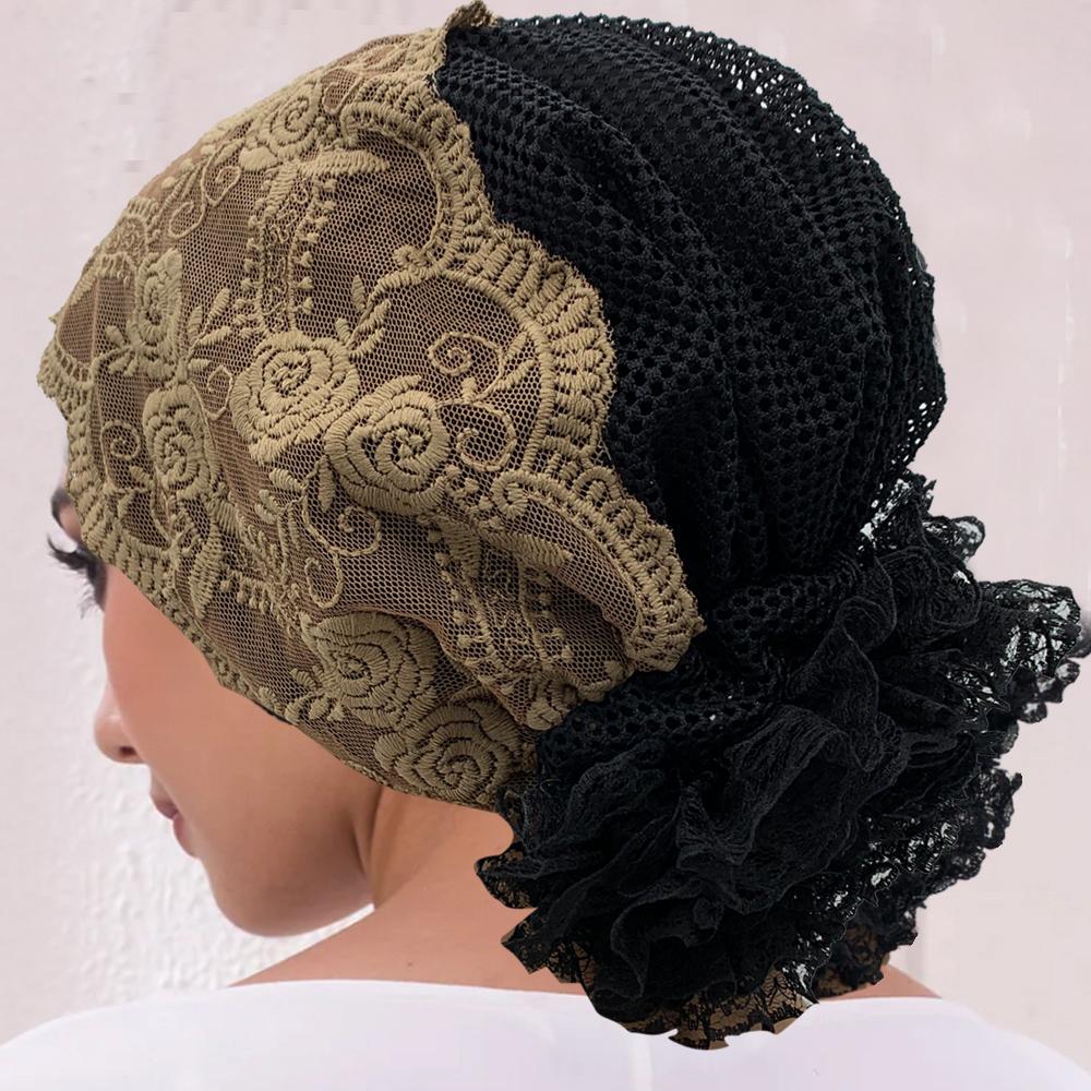 Chapeau sous-foulard Musulman Chapeaux pour Chimiothérapie Cancer Turban Femme Broderie Casquette Turban Pour Femmes Été Respirant Bandeaux pour la tête Bonnet