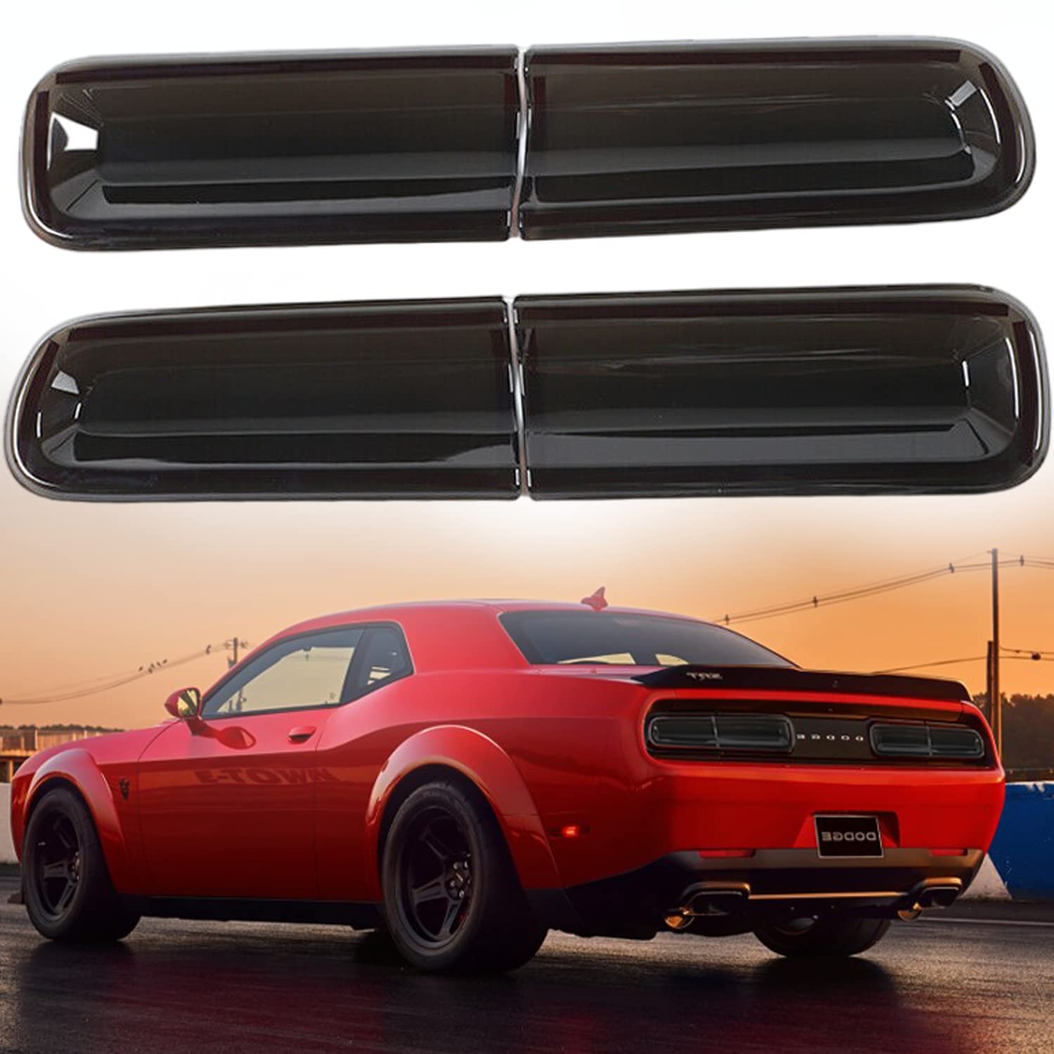 

Camoo Smoked Tail Light Rear Light Trim Exterior Accessories for Dodge Challenger Covers, Guards, 2015-2023 (4 Pieces)