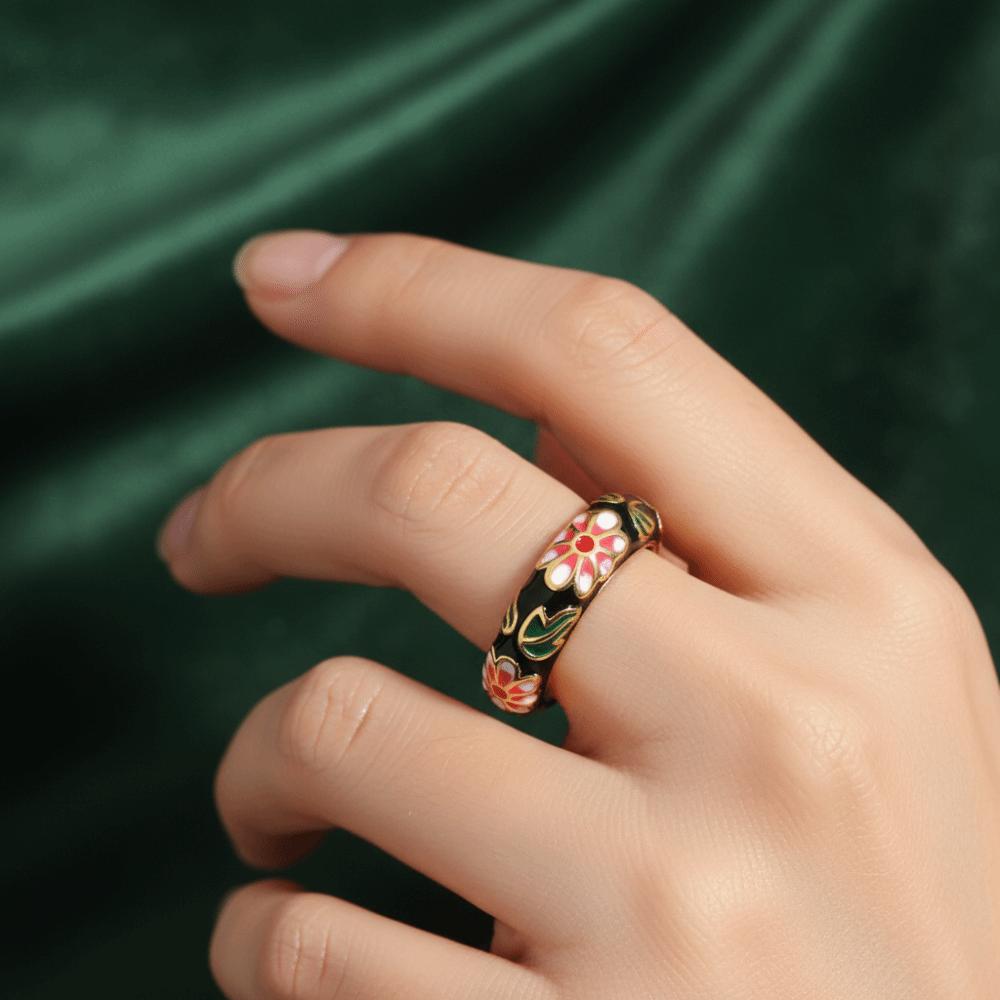 Verstellbarer Blumen-Emaille-Ring Bunter Verlobungs-Öffnungsring Schmuck Geometrischer Blumen-Fingerring Hochzeit