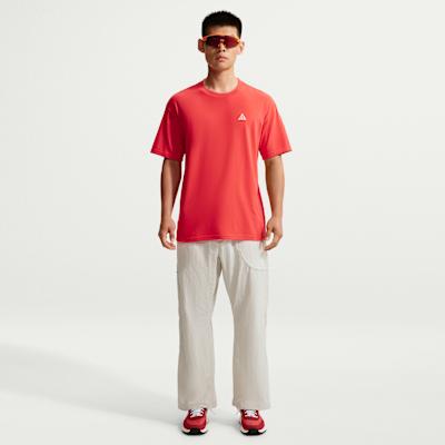 Nike ACG T Shirts Men's Light Red Crew Neck Moderate Straight Fit