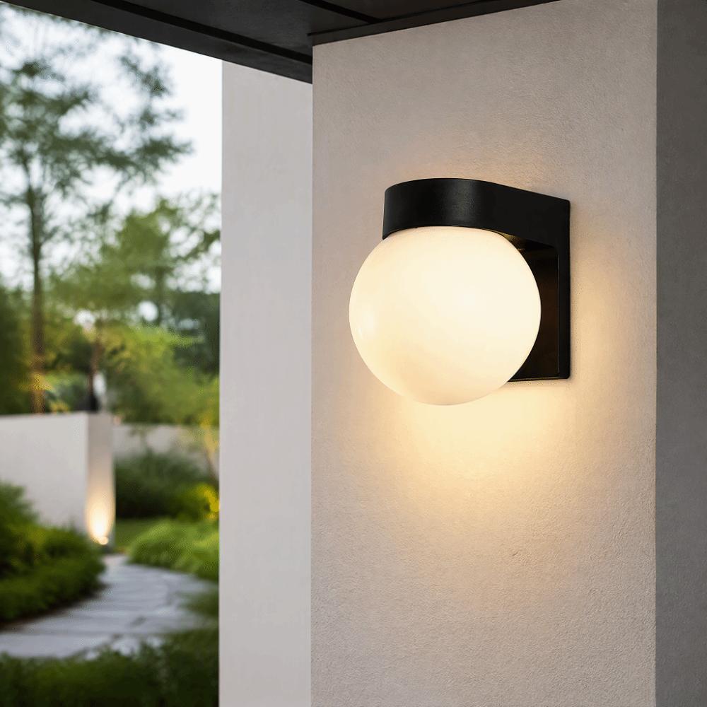 1pcs Black Finish Garden Lamp Round Globe Exterior Wall Light Creative Outdoor Wall Sconce Outdoor