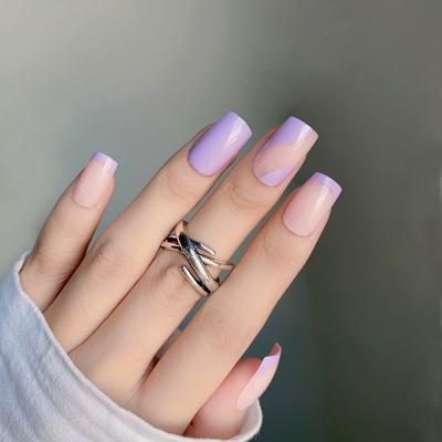 European and American Style Nail Art Wearable Medium-length Purple Line Simple Nail Patch Can Be Detached 24 Nail Pieces