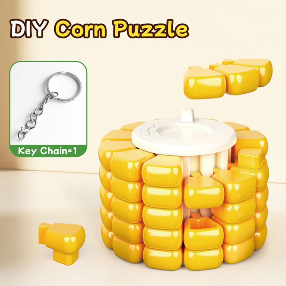 

1Pc Creative Corn Puzzle Keychain Mini Fidget Toy Decompression Brain Teaser Portable Handheld Pendant Stress Relief Small Game