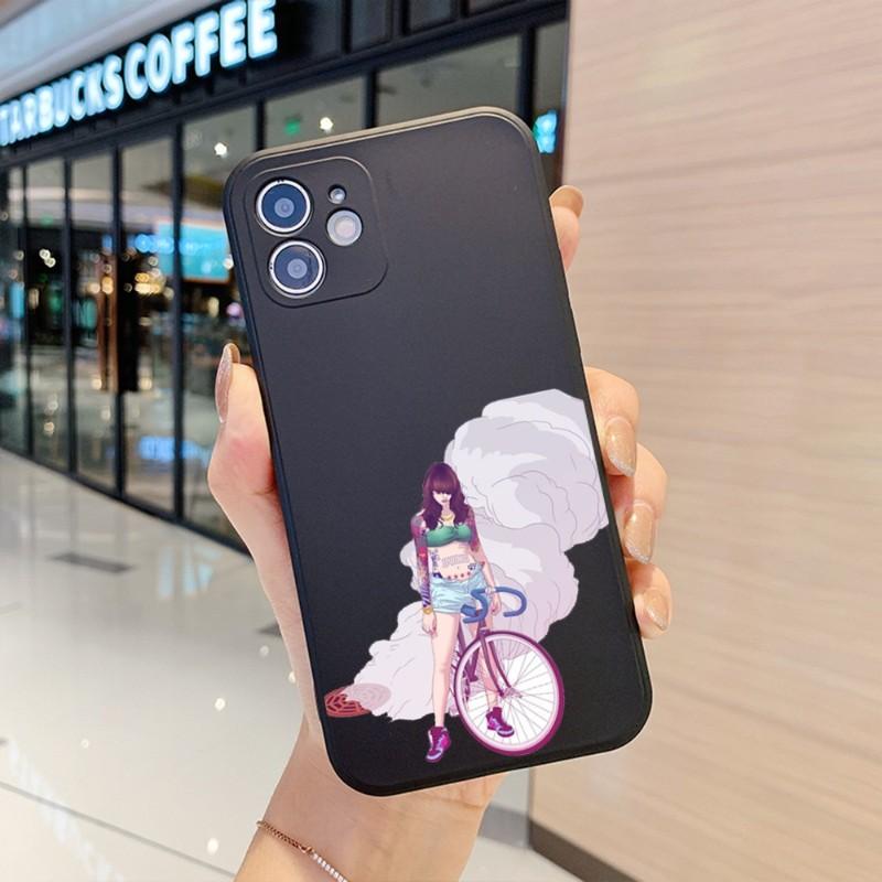 Kryt na telefon s motivem cyklistické dívky pro iPhone 14 11 12 13 Pro Max X XR XSMax 6 6S 7 8 Plus SE 2022 Měkký čtvercový barevný kryt na telefon