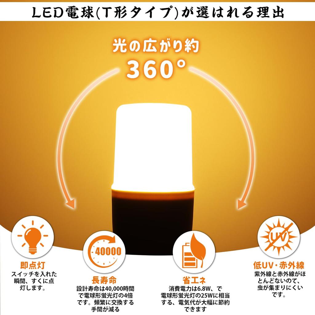 T-type LED Light Bulb, 17mm Base, Equivalent To a 60W Incandescent Bulb, Warm White (6.7W), 1099lm, General-purpose, T-type, Suitable for Enclosed