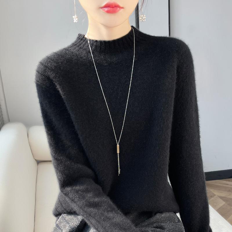 

Премиальная мягкая восковая полуводолазка, осенне-зимняя свободная базовая рубашка, новый внутренний вязаный свитер с утолщением в ленивом стиле для женщин XXL чёрный