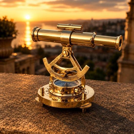Brass Alidade Telescope Compass Nautical Surveying Instrument Maritime Collectible Decor
