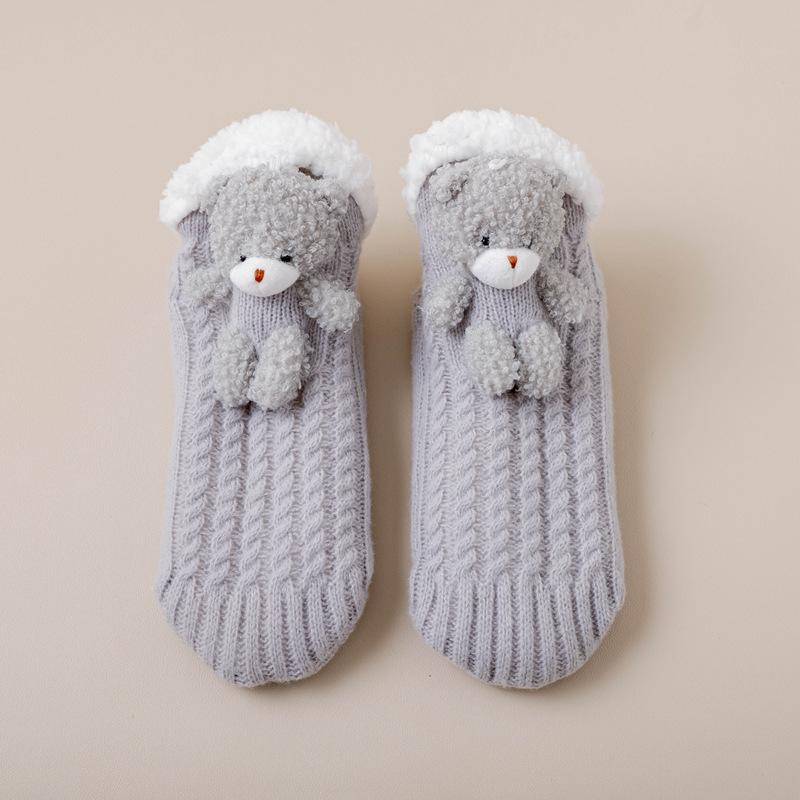 

10Pair Thick Socks Women S Winter Velvet Thickened Warm Lamb Wool Non-Slip Floor Socks Cute Bear Home Sleeping Socks One size fits all серый