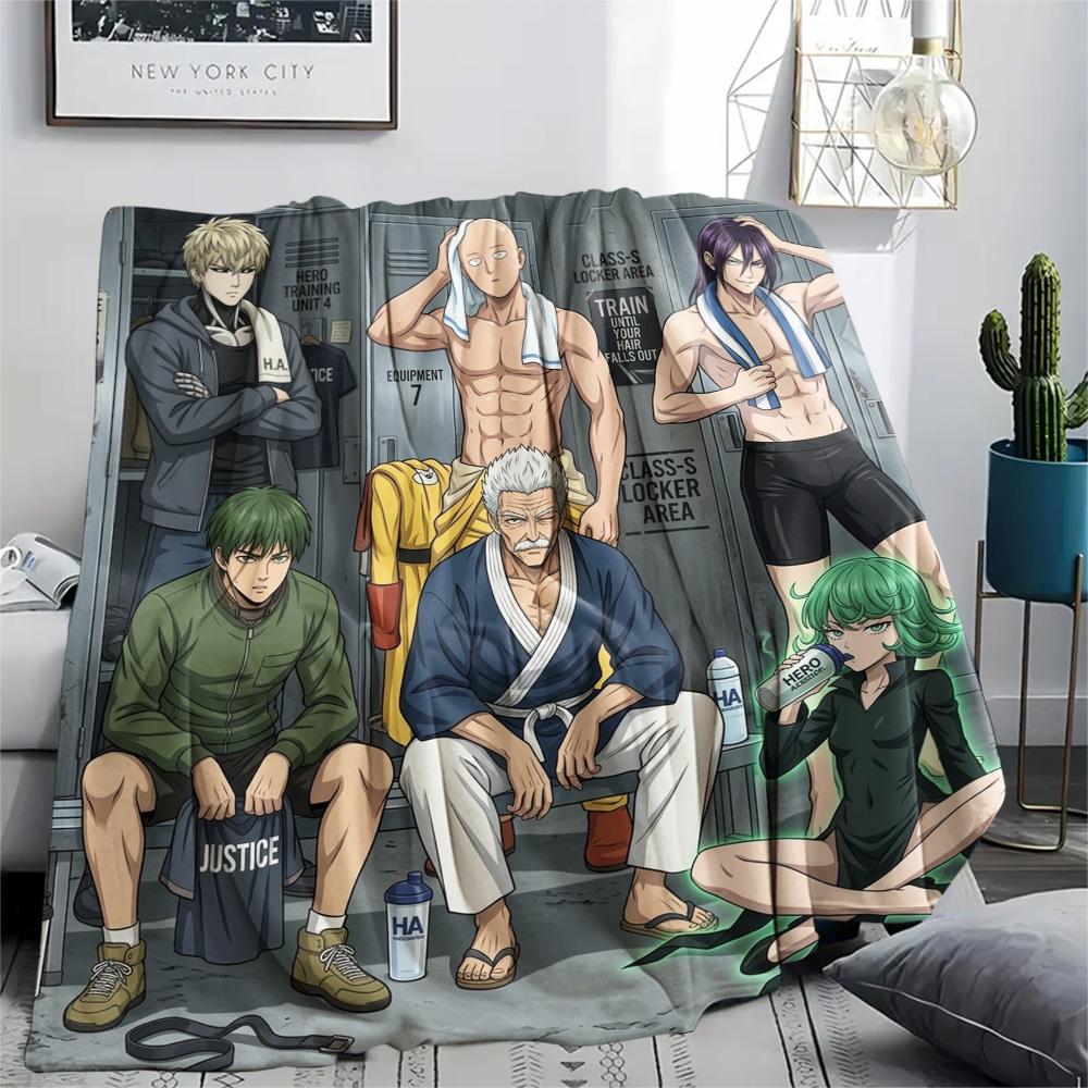 1PC Onepunch Man Patterned Flannel Blanket Suitable For All Seasons For Home Decor Warmth And Comfort Gifts Holiday Present