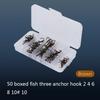 50PCS High Carbon Steel Treble Hook Set Round Bend Three Anchor Hook  Saltwater Environments