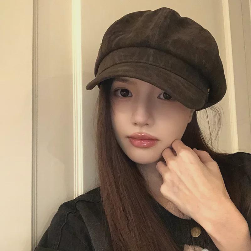 Damen Koreanischer Stil Samt Achteckige Schiebermütze - Retro & Elegant Herbst/Winter Baskenmütze
