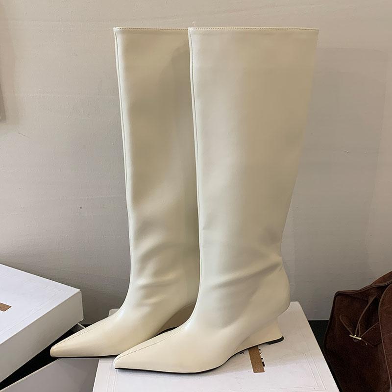 Mode Party Damen Kniehohe Stiefel Slipper Schuhe Mode Spitz Zehen Elegant Damen Lang Moderne Stiefel Damen Pumps Wedges Schuhe