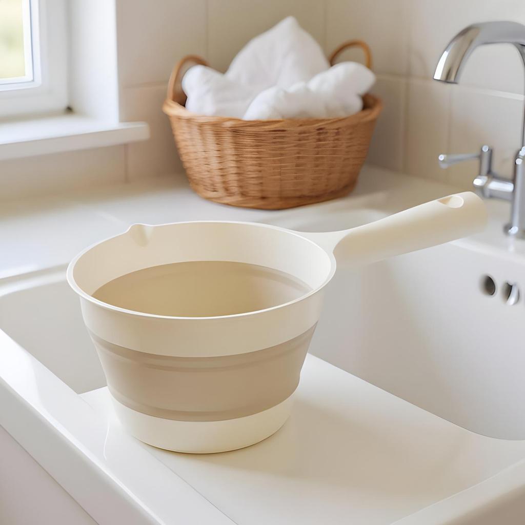 Folding Plastic Water Scoop Long Handle Folding Bath Ladles Kitchen Water Scoop Dipper Washing Camping Tools