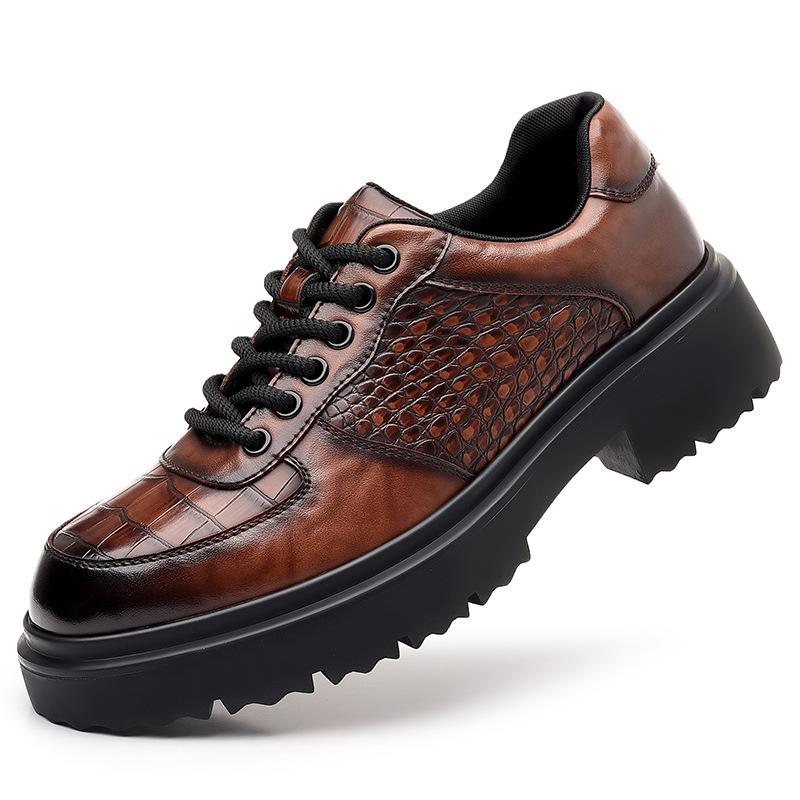 Big Business Casual Leather Shoes Platform Crocodile Derby Shoes Men's Dress Leather Shoes British Driving Loafers