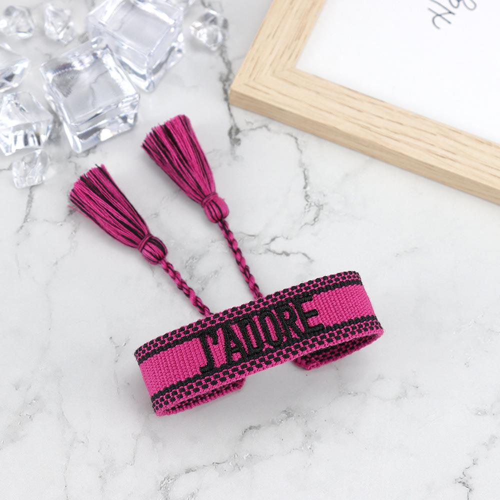 J'adore Bracelet: Embroidered Letter Tassel Wristband for Women & Couples