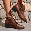 Fashion Fashion Rivet Motorcycle Boots for Women Retro Pointed Toe Thick Heeled Black Ankle Boots Woman Autumn Winter PU Leather Booties