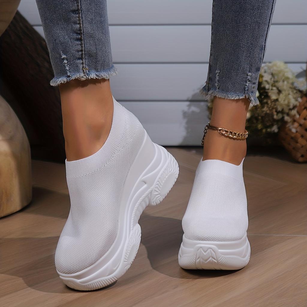 High-heeled Sports Casual Shoes in Glossy Black and White, Women Shoes, Sneakers