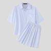 INCERUN Two Piece Suit Men Striped Short Sleeve Shirts Shorts Casual Outfits Sets