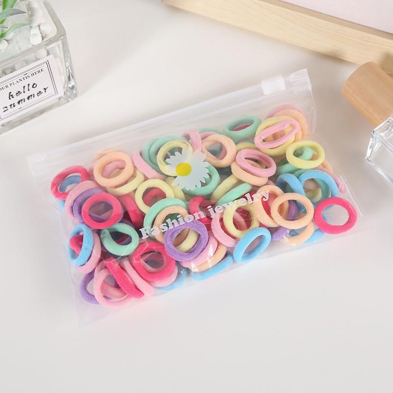 100PCS/Set Small Candy Elastic Hair Bands Rubber Bands Girls Kids 3CM Colorful Ponytail Scrunchies Ties Basic Hair Accessories