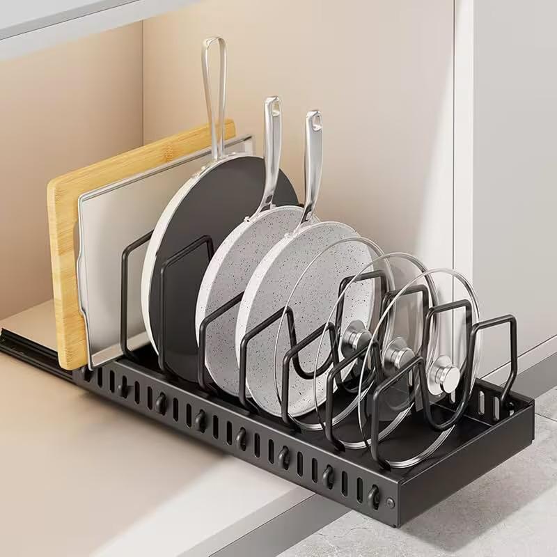Pull-Out Kitchen Countertop Rack for Pots, Dishes, Plates, Pans, and Woks