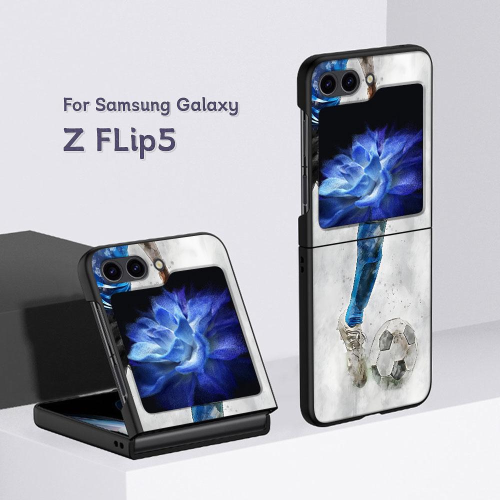 Football Sport Soccer Case for Samsung Galaxy Z Flip5 Black PC Phone Cover Z Flip 5 5G Hard Luxury Coque Zflip5 Funda Capa
