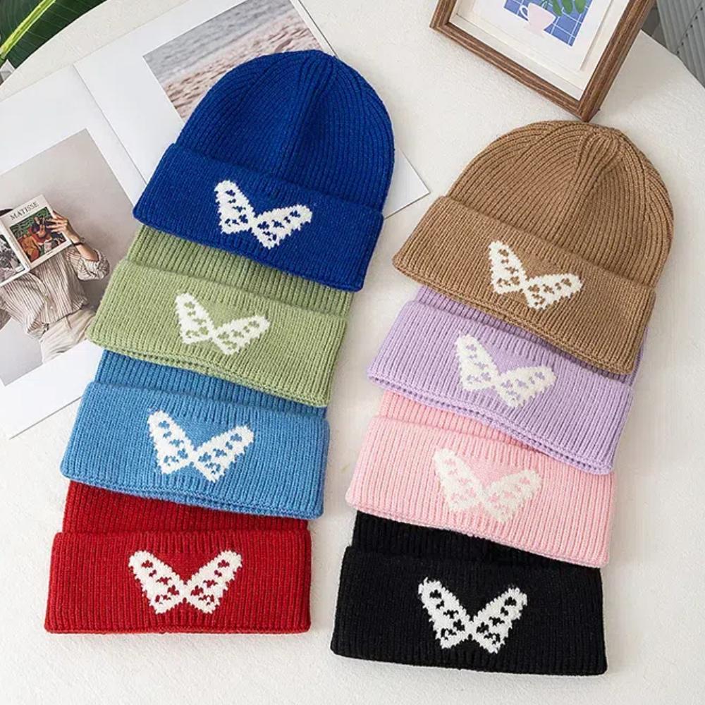 New Butterfly Embroidery Beanie Hats Winter Warm Cap Y2K Hats For Women Solid Color Winter Knitted Girl Hats Gift