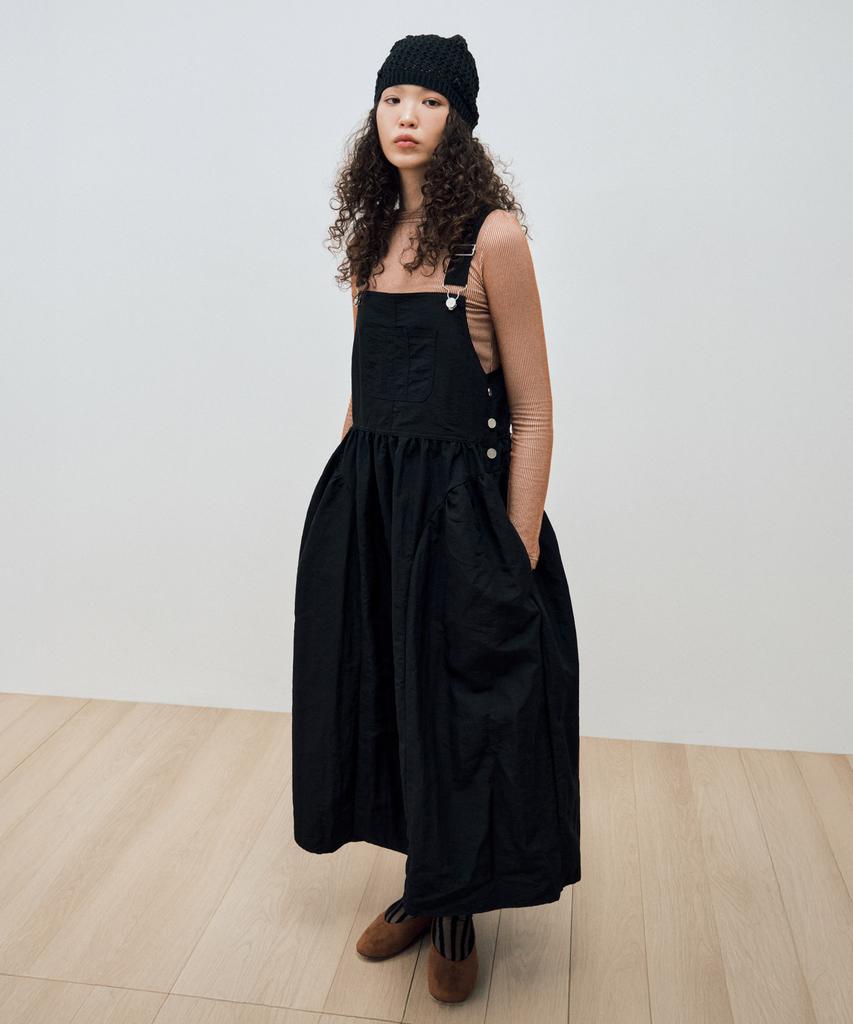Mais Side Puff Nylon Overall Dress / Black