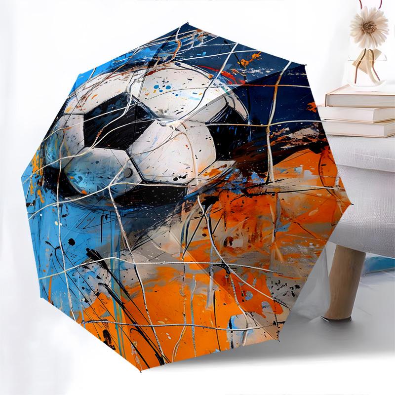 

1pc Soccer Ball Art Automatic Folding Umbrella, Portable Tri-Fold Design with 8-Rib Iron Frame, Perfect for Fans, Travelers, Daily Use, and Gifts.X084