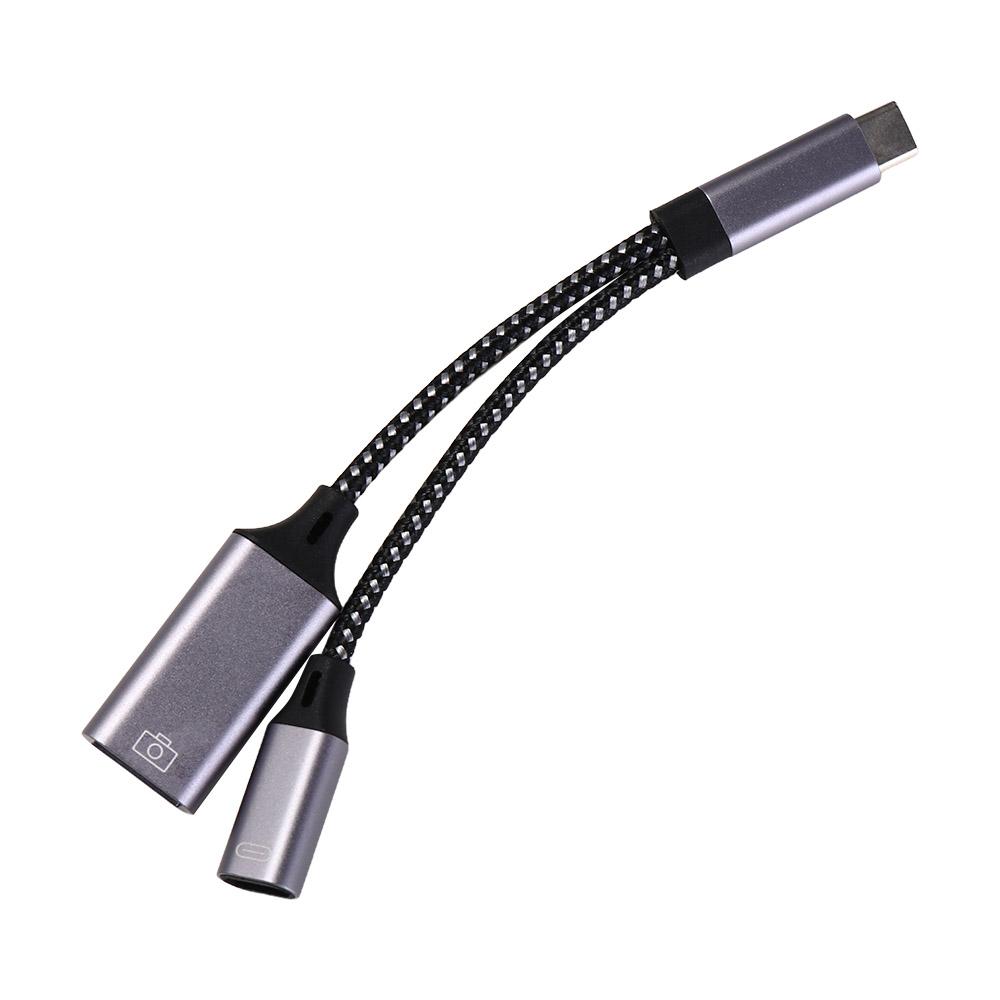 

Y Splitter USB C OTG Cable Phone Adapter Type C OTG Charging Adapter Phone Adapter срібло сірий колір