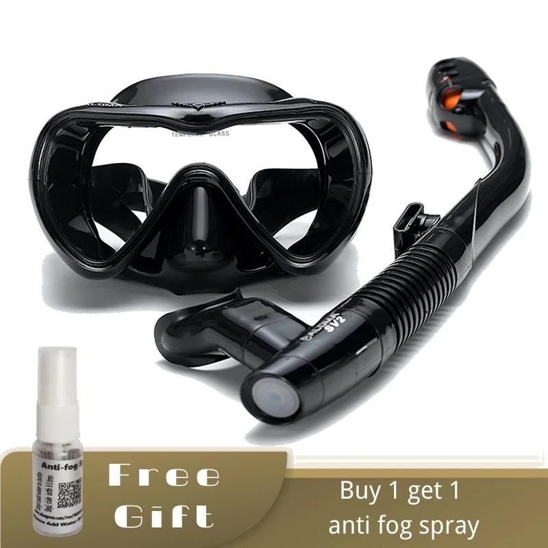 Scuba Diving Mask Snorkel Set Leakproof  with Tempered Glass Anti-fog Spray   Swimming Goggles Easy Breath Dry  Tube