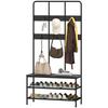 3-in-1 Hallway Coat Rack with 6 Hooks and Shoe Rack Bench, 91x36x180cm, Black