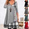 Vestido Casual de Retazos de Manga Larga con Botones para Mujer 2023