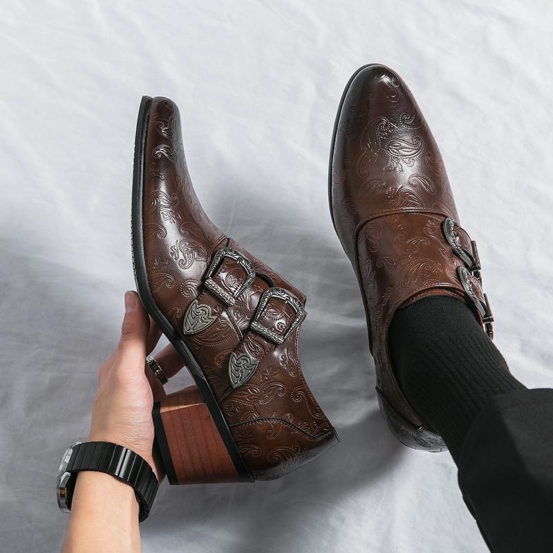 Golden Sapling High Heels Men's Formal Shoes Retro Leather Male Loafers Elegant Men Dress Wedding Shoe Casual Business Oxfords