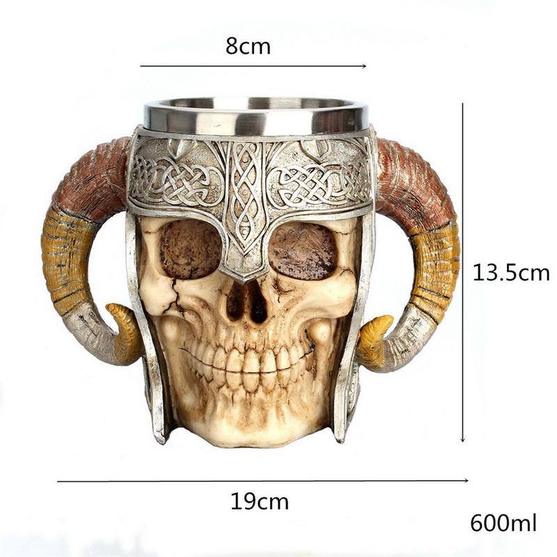 Tazza Vikinga Teschio 600ml Acciaio Inossidabile Tazze da Caffè Tazza da Viaggio Corno Tazza per Bere il Tè Decorazione Tazza di Halloween Tazza Ceramica Tiki