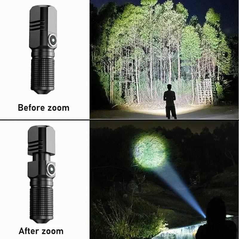 Super Bright Mini LED Flashlight USB Rechargeable Zoomable Torch 3 Modes Waterproof for Outdoor Camping Fishing