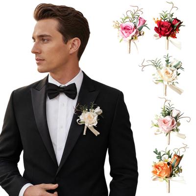 White Rose Wedding Boutonniere Elegant Wrist Corsage European Style Silk Flower for Bride
