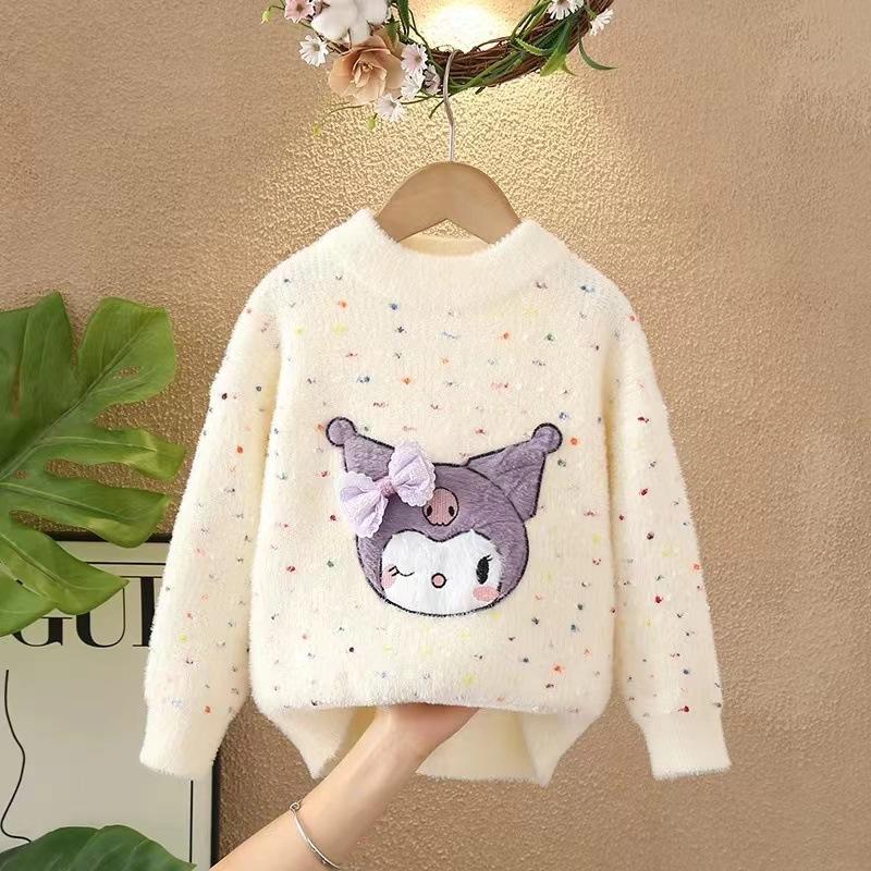 Mädchen Pullover Rundhals Gestricktes Basic-Shirt Süßer Plüsch Samt Verdickt Kinderpullover