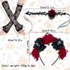 Day of The Dead Headpiece Halloween Costume Accessories Novelty Horror Gloves Set  for Women