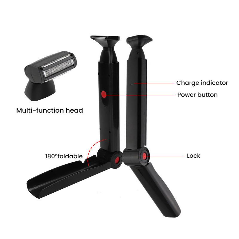 Electric Back Shaver 2In1 Facial Hair Trimmer Razor Rechargeable Foldable Handle Back Hair Removal Men Body Groomer Father Gift