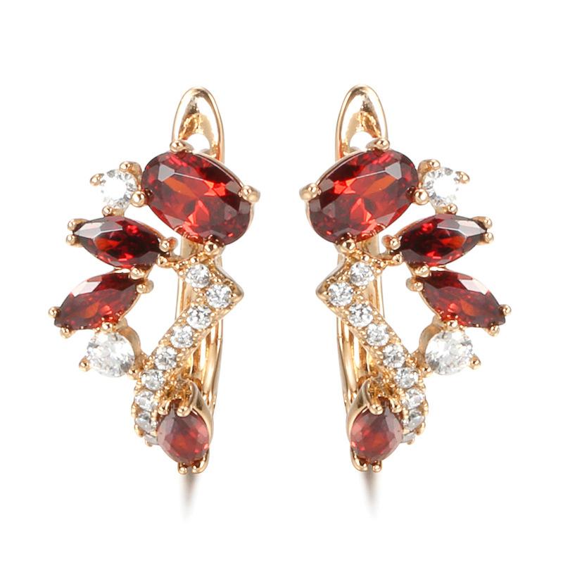 

Copper plated real gold zircon earrings women s Japanese and Korean temperament clear inlaid earrings