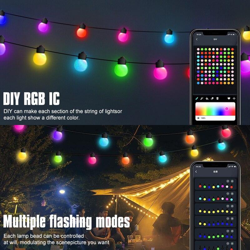 LED Smart Garden Lights String RGBIC Round Garland Light APP Dimmable Color Changing Waterproof Music for Christmas Yard Bedroom