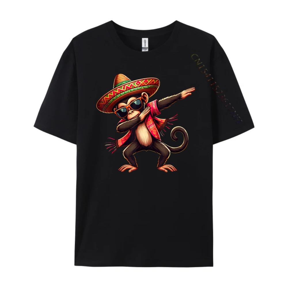 Dabbing Monkey Sombrero Poncho Cinco De Mayo Mexican Anime T Shirts Funny T Shirts Graphic Tshirts Gothic Style