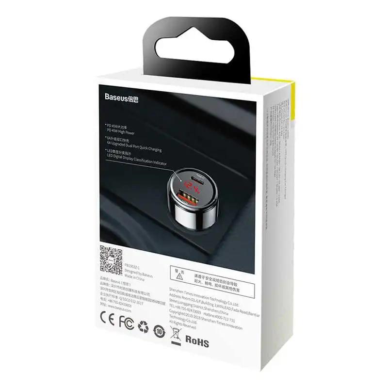 Car Charger Baseus Magic Usb + Usb-C Qc 4.0  Pd 45W (Black)