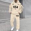 Mens Hooded Sweatshirt and Jogger Pants Set USA Letter Print Pullover Hoodie Long Sleeve Tracksuit Sportswear Outfit