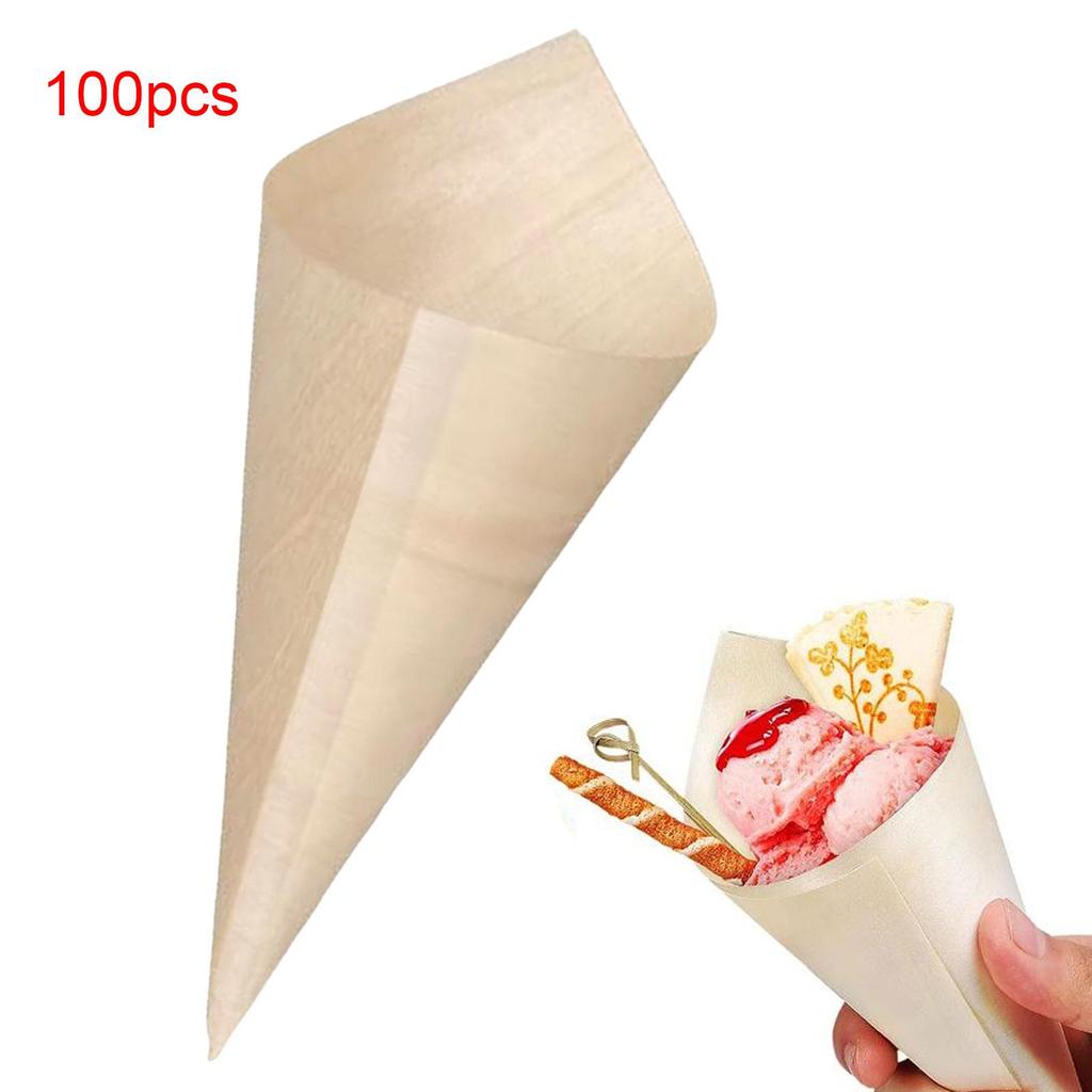 100 Wooden Dessert Cones, Ideal for Weddings, Buffets, Catering, Events, Parties And Home Use.